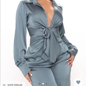 Fashion Nova Fabulosity Stretch Satin Jumpsuit - Teal (new w/tags)